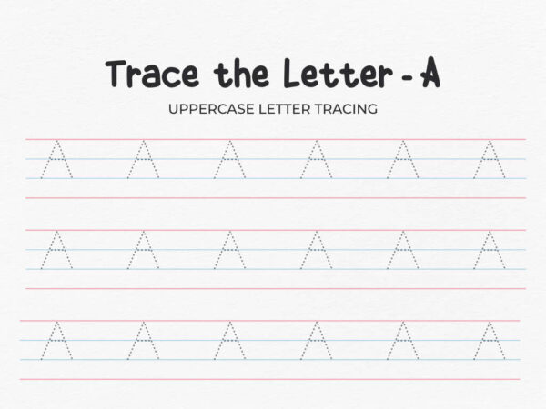 Free uppercase tracing letter A worksheet