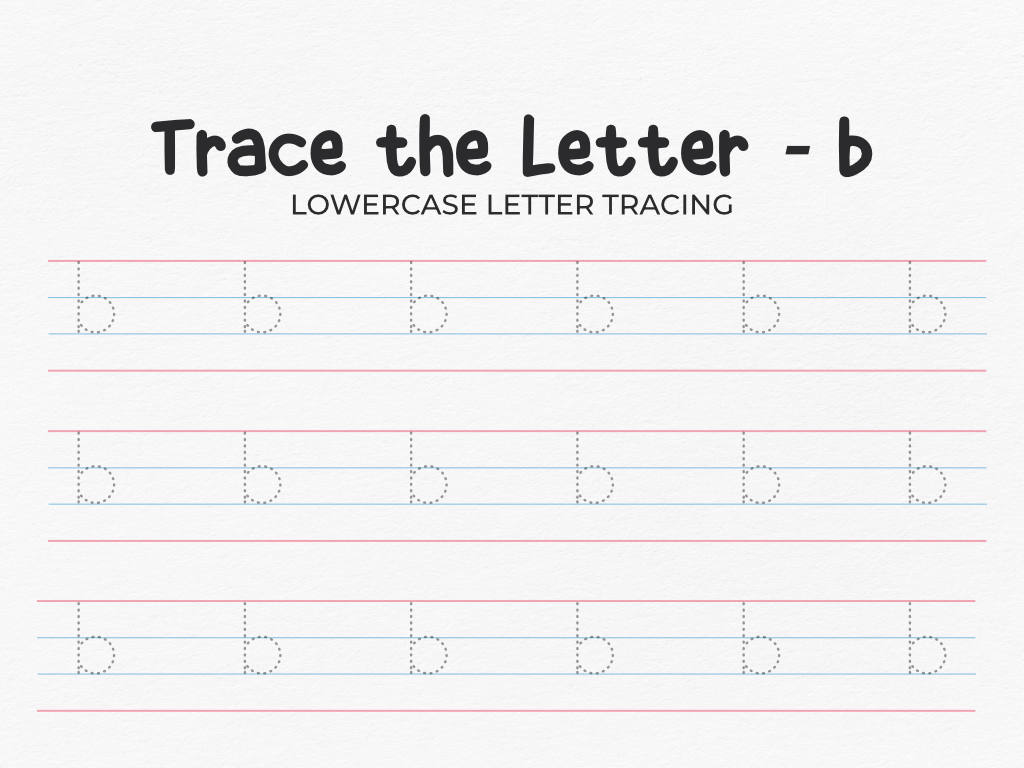 Lowercase Letter B Printable Tracing Worksheet PDF