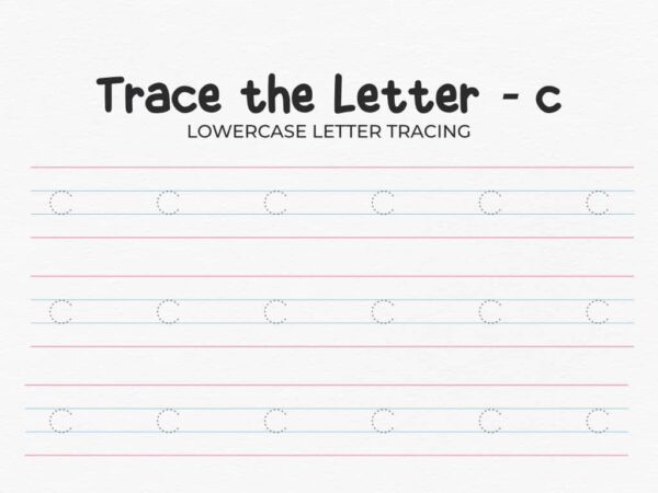 Lowercase Letter C Printable Tracing Worksheet PDF