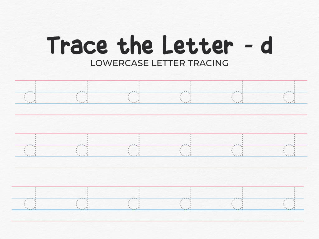 Lowercase Letter D Printable Tracing Worksheet PDF