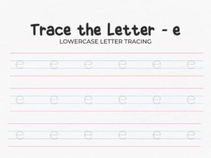 Lowercase Letter E Printable Tracing Worksheet PDF