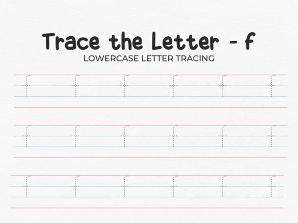 Lowercase Letter F Tracing Worksheet For Kindergarten