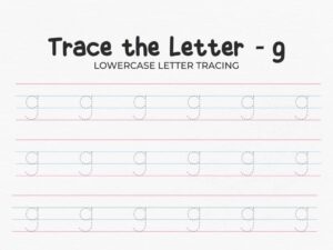 Lowercase Letter G Printable Tracing Worksheet PDF