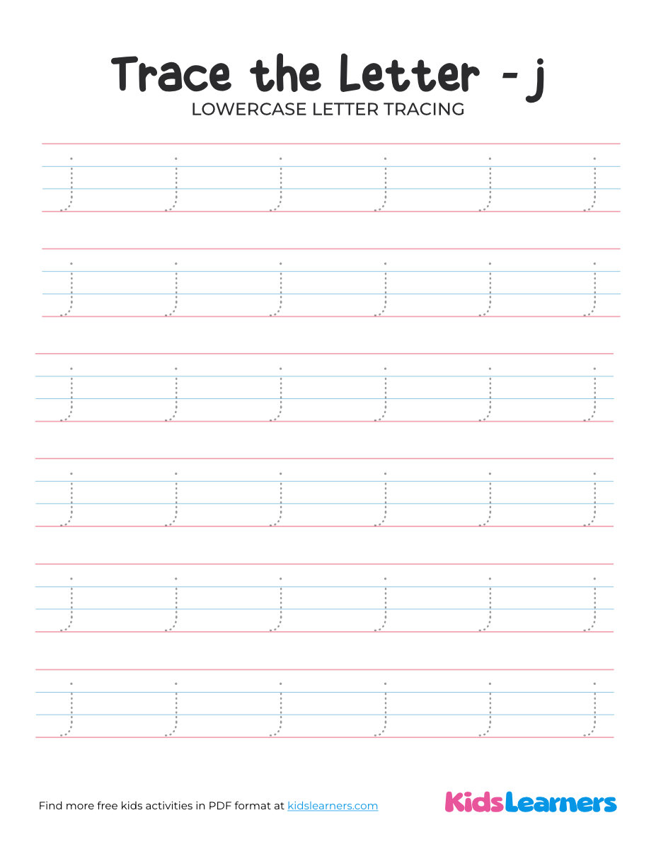 Lowercase Letter J Tracing Worksheet