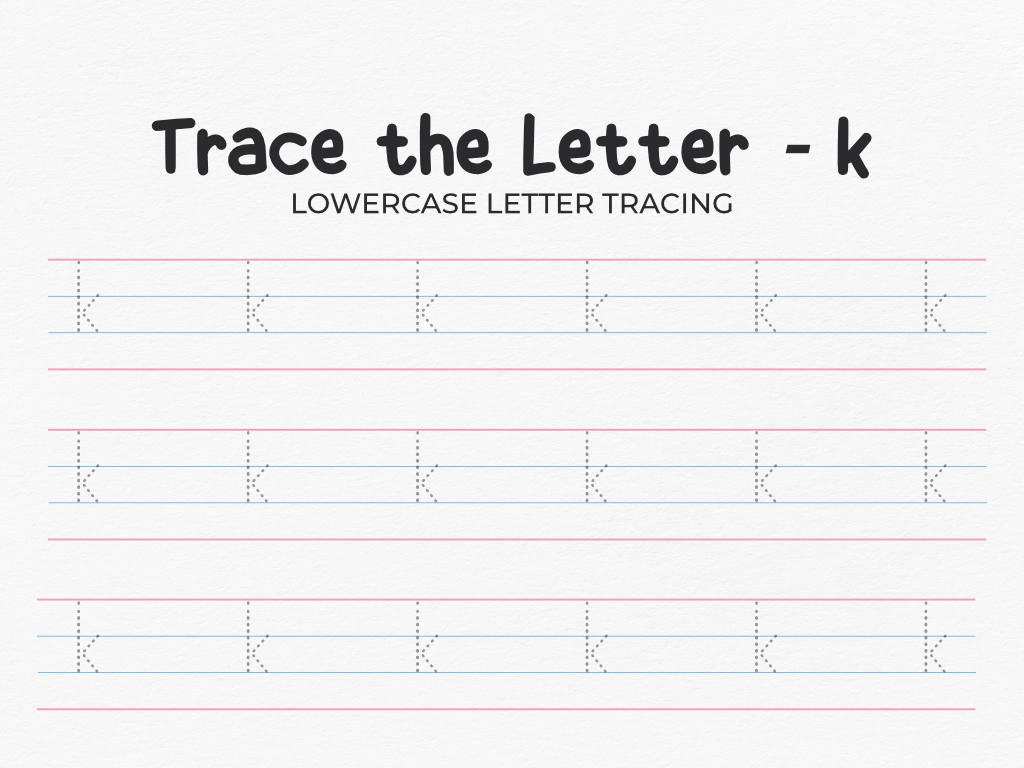 Lowercase Letter K Tracing Worksheet For Preschool