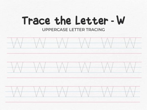 Uppercase Letter W Tracing Worksheet for Preschool