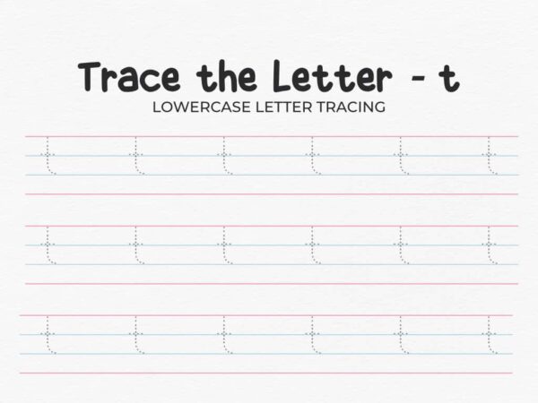 Lowercase Letter T Tracing Worksheet For Kindergarten