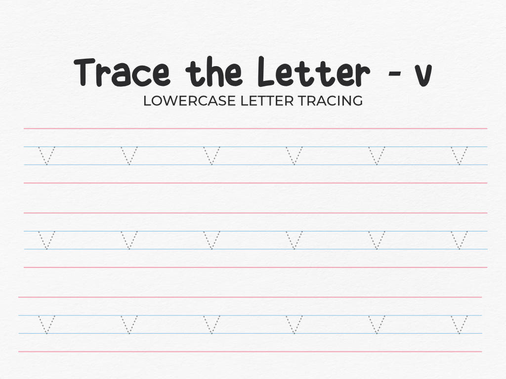 Lowercase Letter V Tracing Worksheet For Preschool