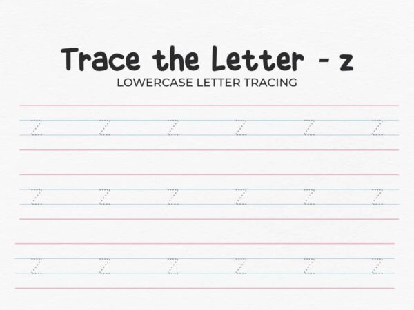 Lowercase Letter Z Tracing Worksheet For Preschool