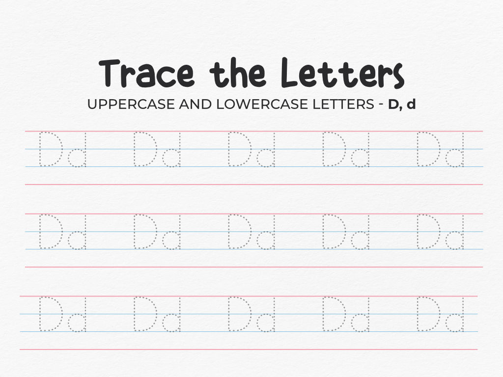 Free Letter D Printable Tracing Worksheet PDF (Uppercase & Lowercase)