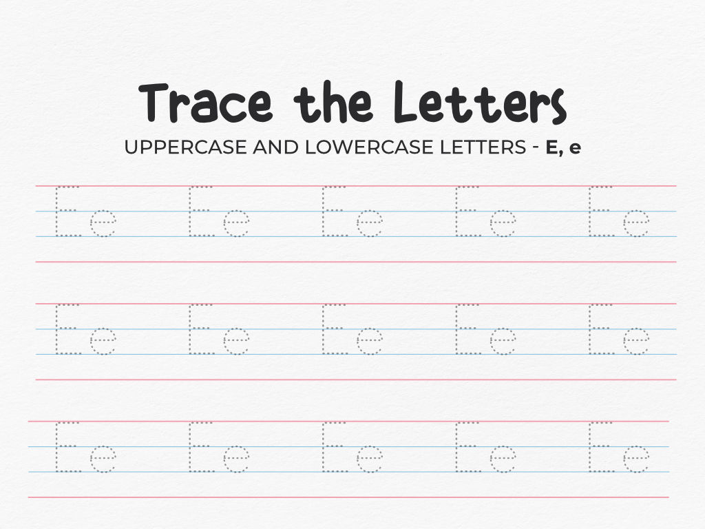 Letter E Uppercase and Lowercase Tracing Worksheet for Preschool