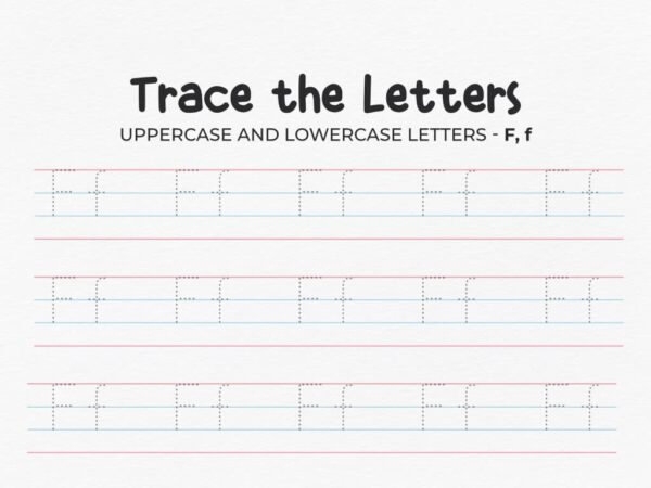 Letter F Tracing Worksheet For Kindergarten Uppercase and Lowercase