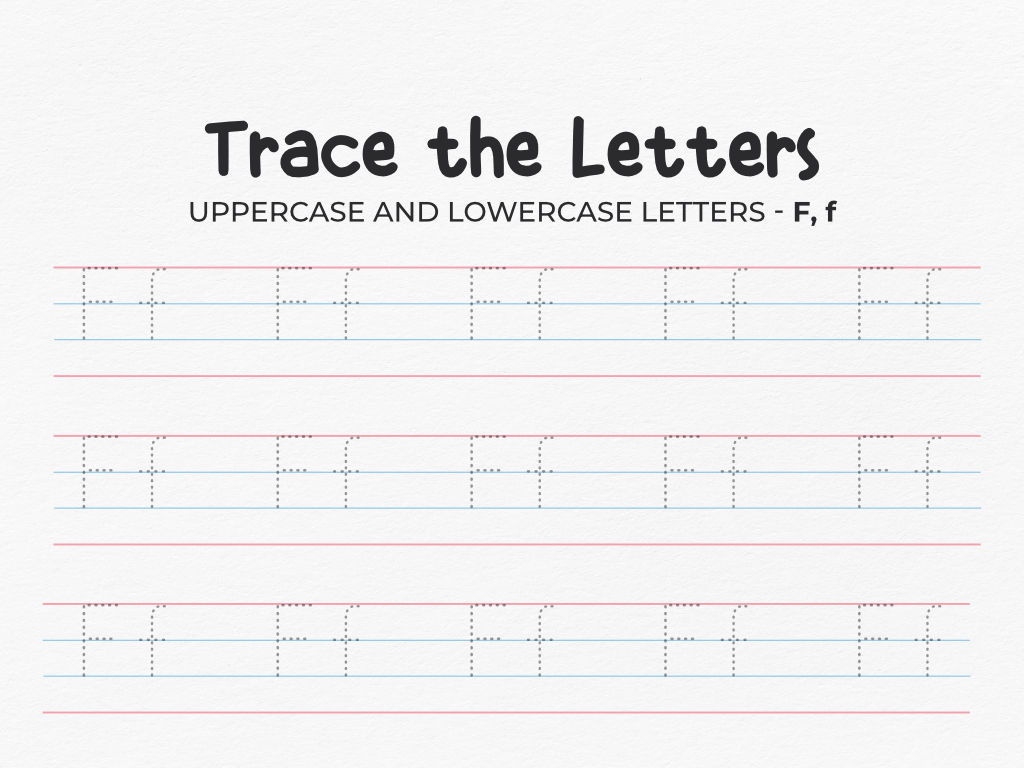 Letter F Tracing Worksheet for Kindergarten Uppercase and Lowercase Practice