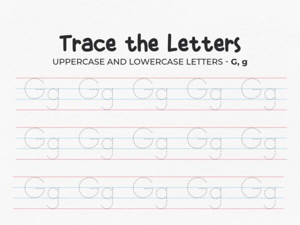 Letter G Printable Tracing Worksheet Uppercase and Lowercase