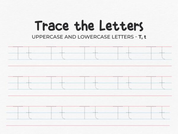 Uppercase And Lowercase Tracing Letter T Worksheet For Preschool