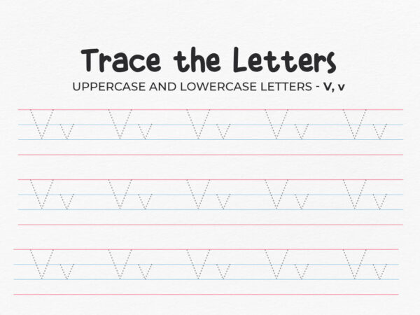 Uppercase And Lowercase Tracing Letter V Worksheet For Preschool