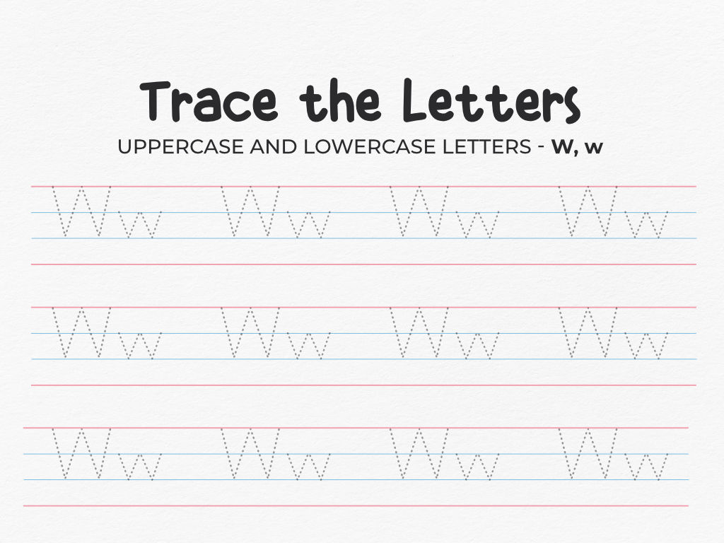 Uppercase And Lowercase Tracing Letter W Worksheet For Preschool