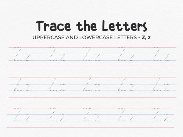 Uppercase And Lowercase Tracing Letter Z Worksheet For Preschool