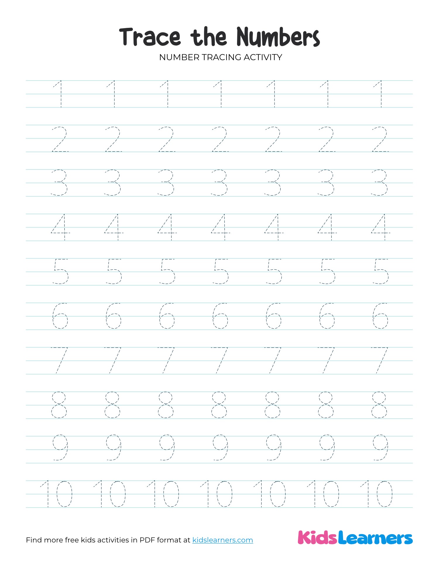 Number Tracing Worksheet 1 to 10