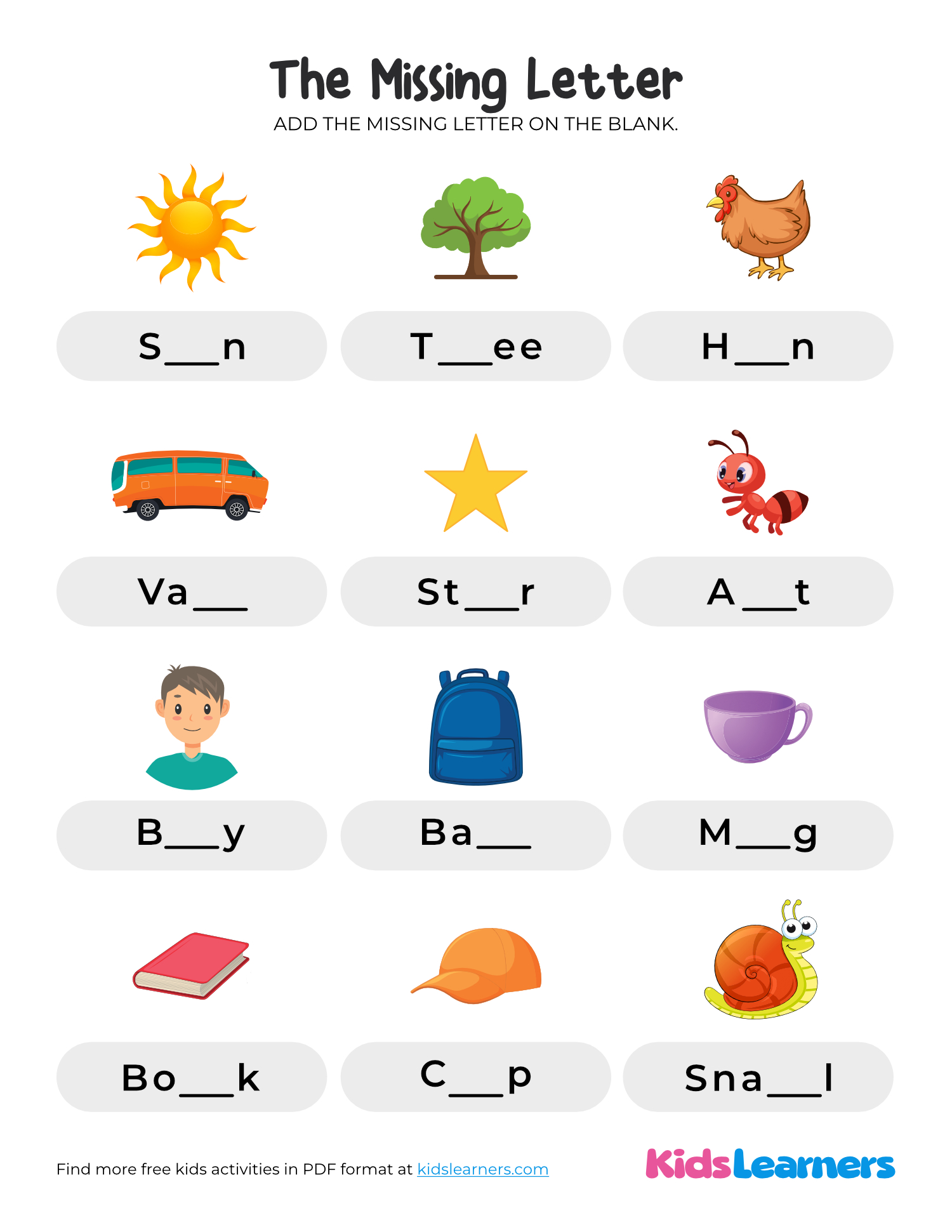 Missing Letter Worksheet for Kids
