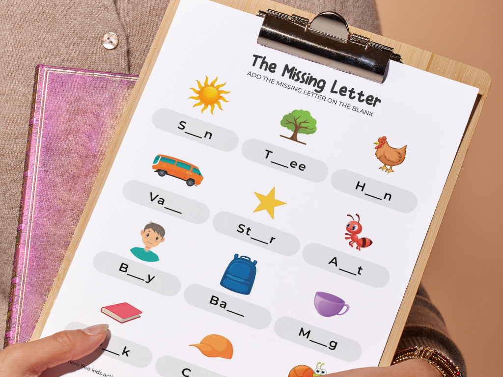 Missing Letter Worksheets for Kids