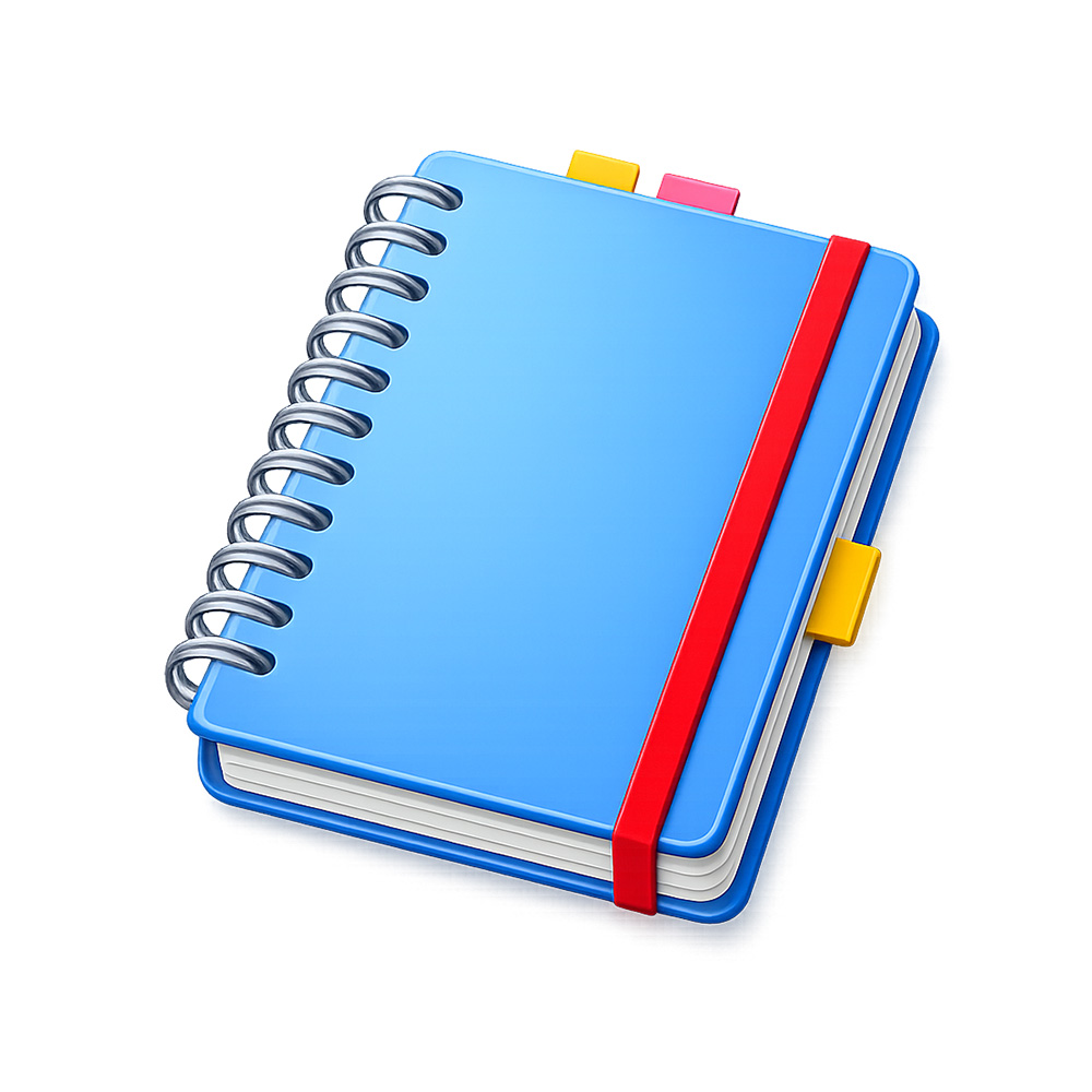 Blue spiral notebook clipart in 3D style for classroom and writing activities