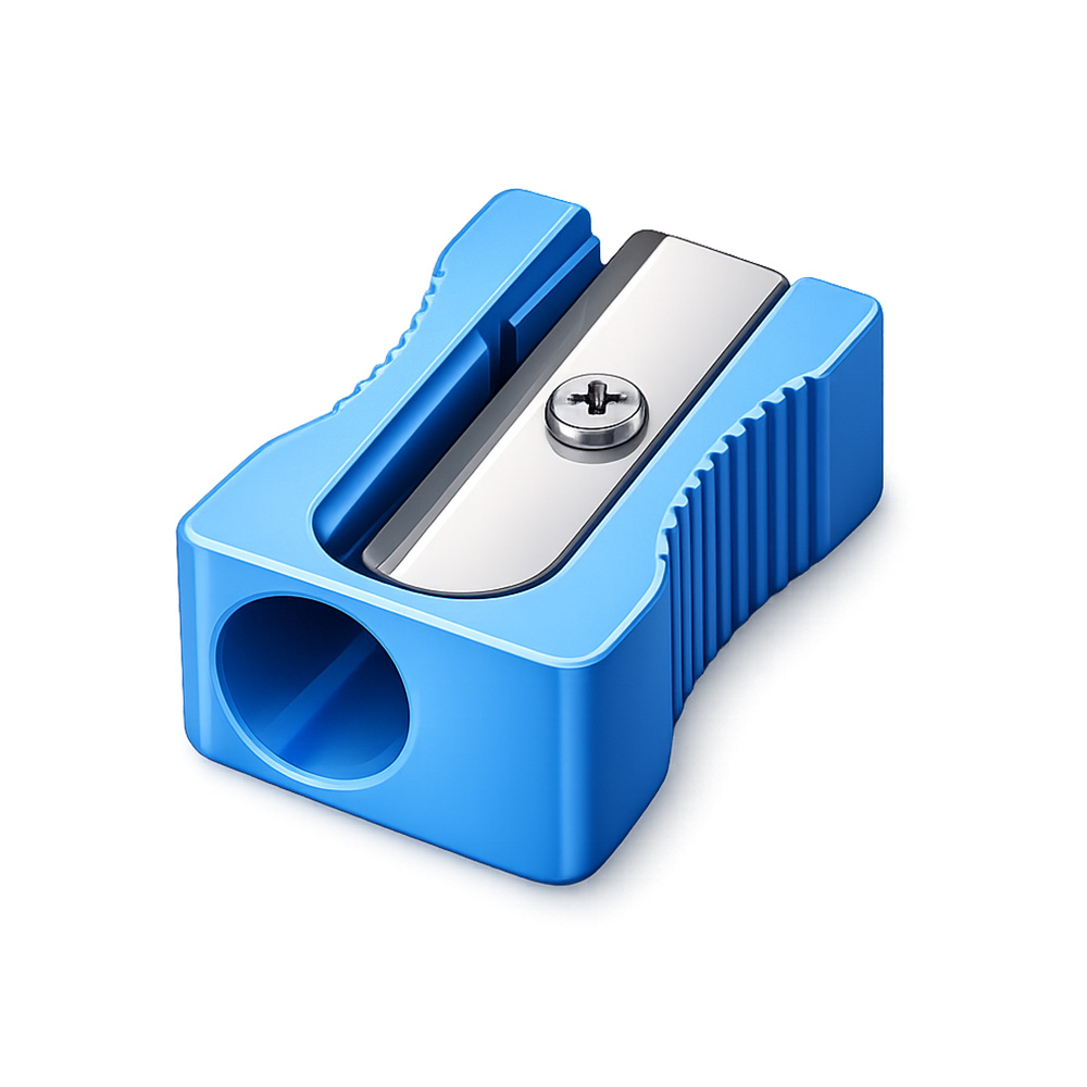 Blue pencil sharpener clipart in 3D style for classroom and writing activities