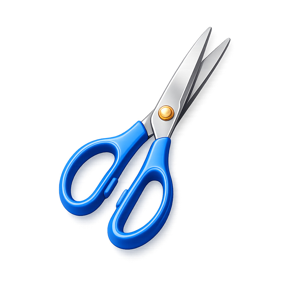 Blue scissors clipart in 3D style for classroom crafts and cut-and-paste activities