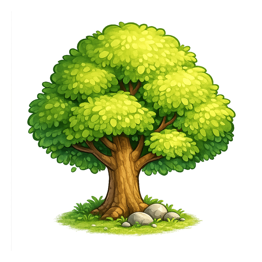 Green leafy tree clipart illustration for nature and science lessons