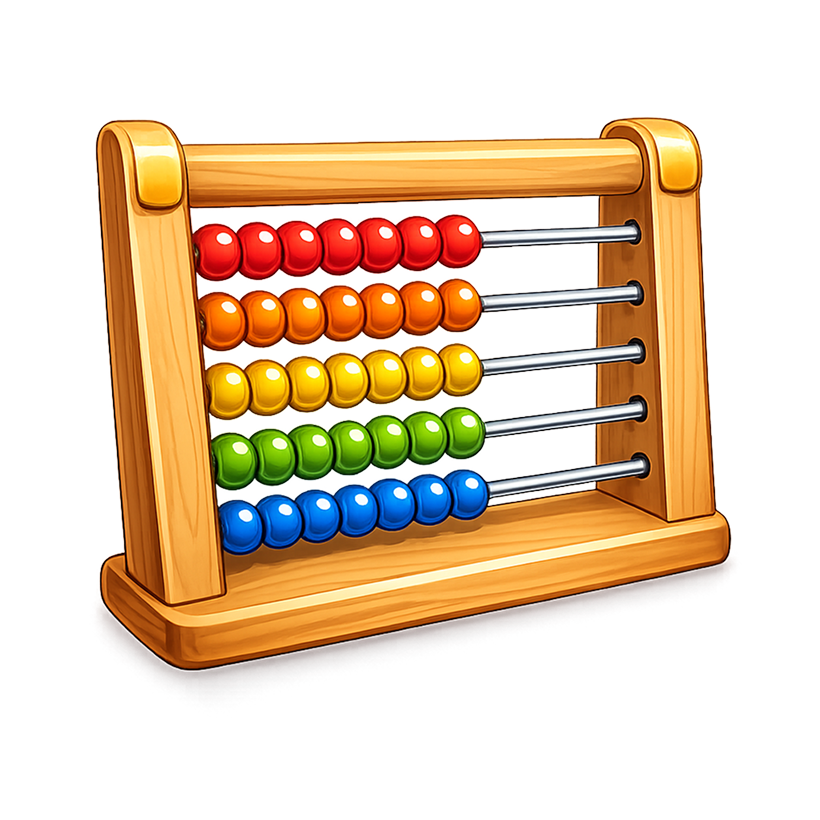 Colorful abacus clipart with rows of red, yellow, green, and blue beads