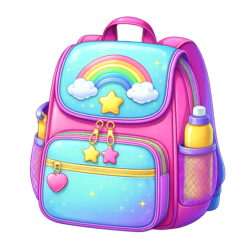 Colorful backpack clipart with rainbow design for kids school and classroom activities