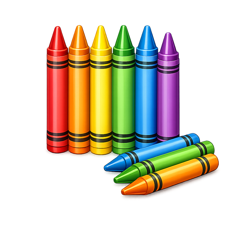 Colorful crayons clipart set with red, yellow, green, blue, and purple crayons