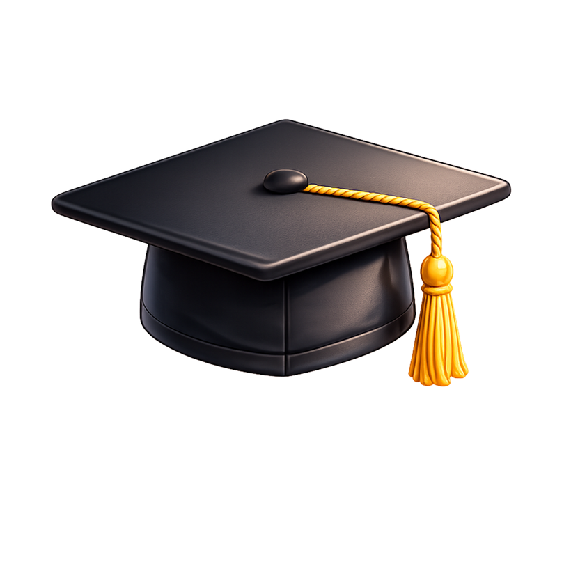 Black graduation cap clipart with gold tassel symbolizing achievement
