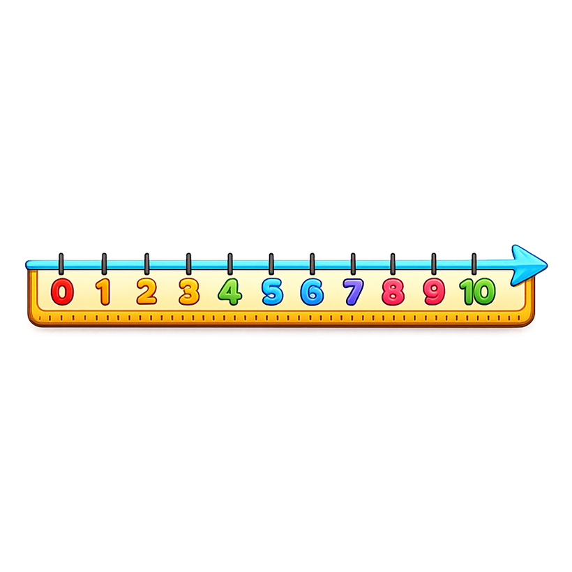 Colorful number line clipart from 0 to 10 with arrow and markers