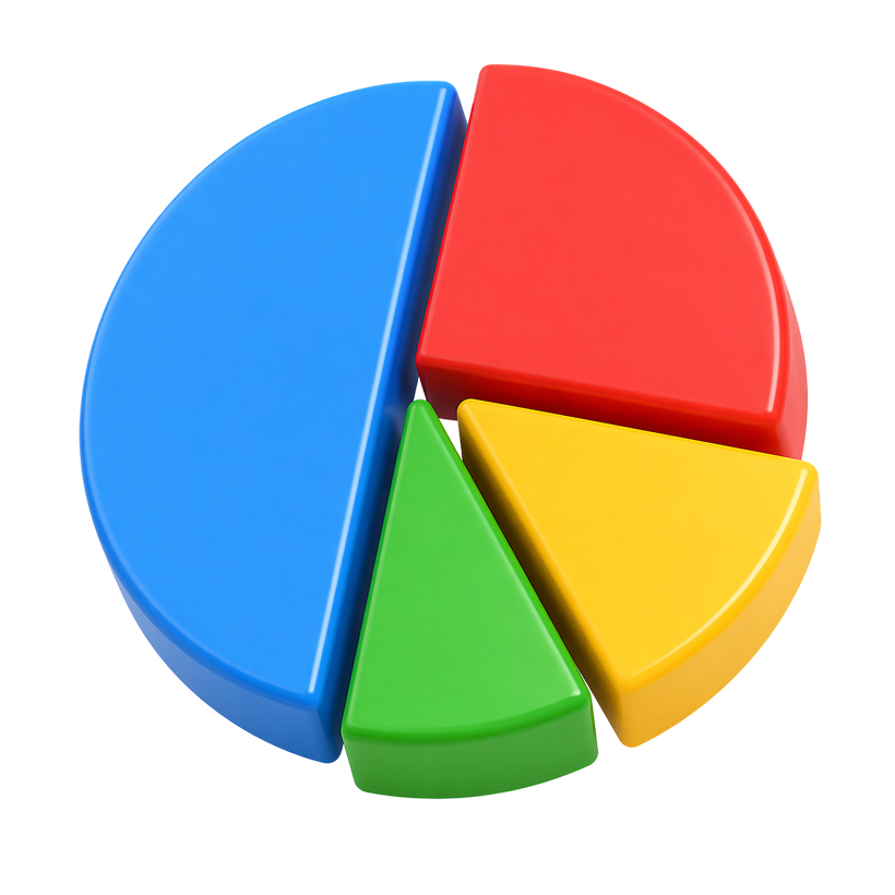 Colorful pie chart clipart with blue, red, green, and yellow sections