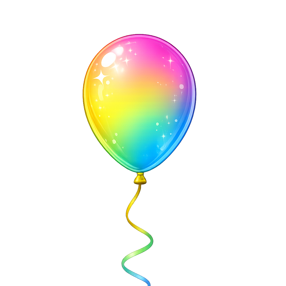 Colorful rainbow balloon clipart with glossy finish for kids activities and celebrations