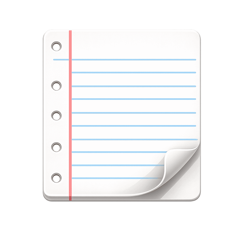Lined notebook paper clipart with binder holes and curled corner